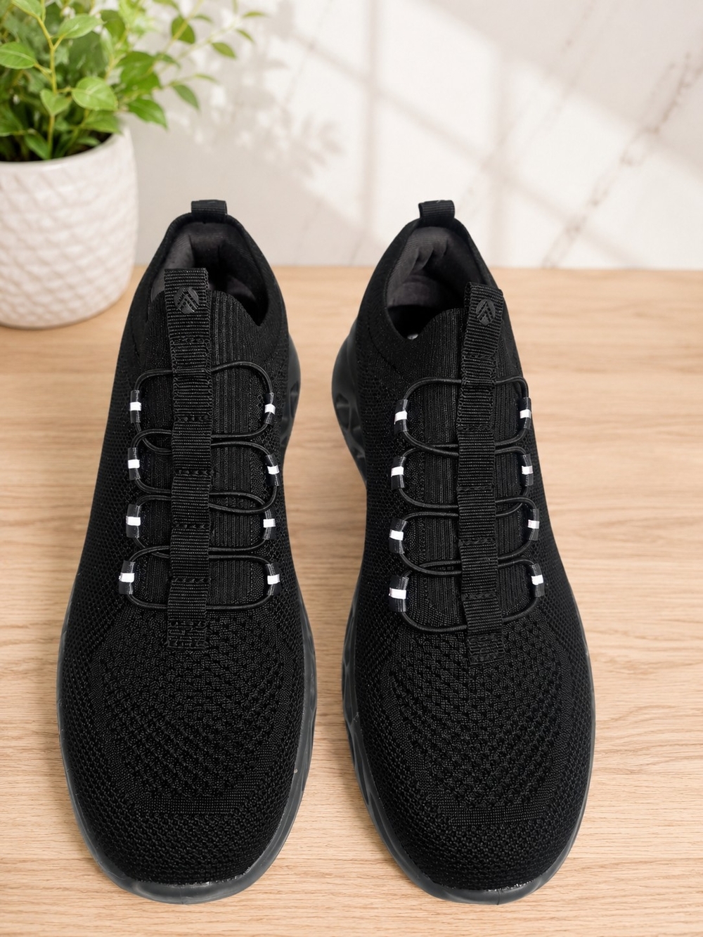Black Knit Slip-On Sneakers